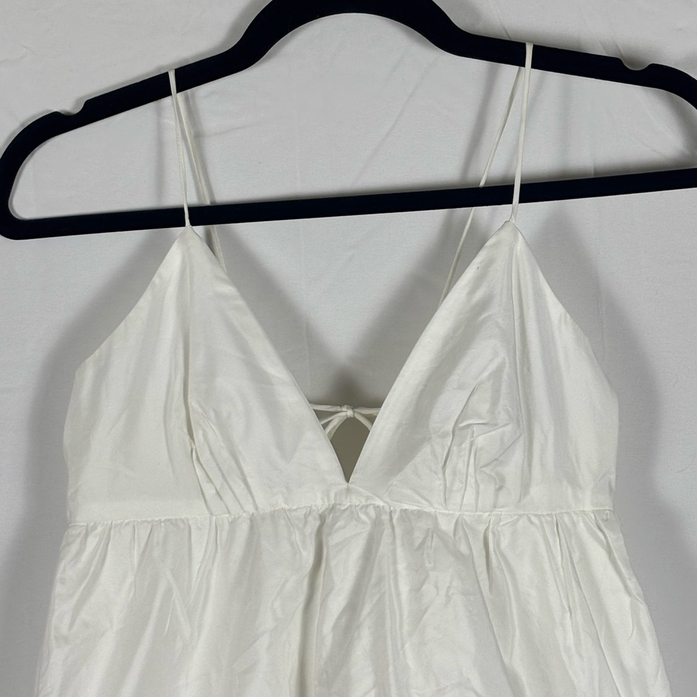 Zara Mini Dress Spaghetti Strap Babydoll White-M - Picture 6 of 11